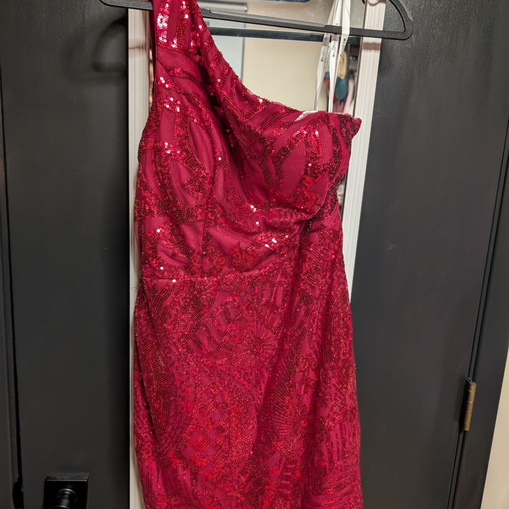 Red Sequin One-Shoulder Dress, Size Small, Never Worn Only Tried On